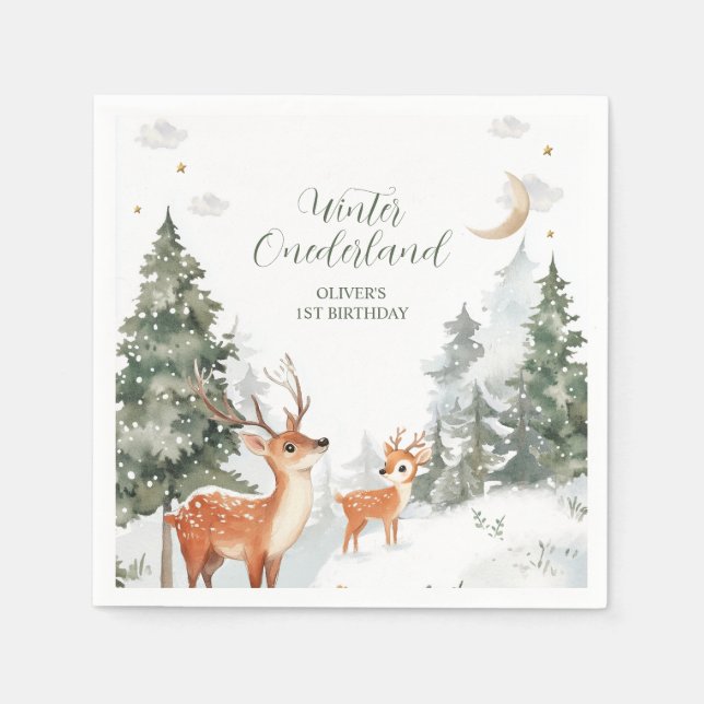 Winter Onederland Animals First Birthday Party Nap Napkins (Front)