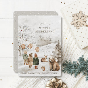 Winter Onederland Animals & Kids 1st Birthday Invitation