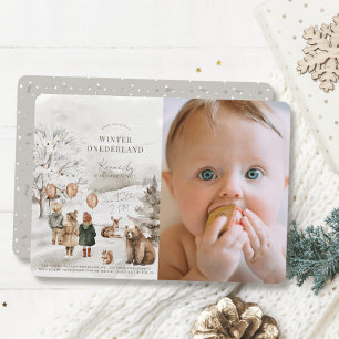 Winter Onederland Animals Kids 1st Birthday Photo Invitation