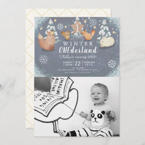 Winter Onederland Animals Photo 1st Birthday Invitation