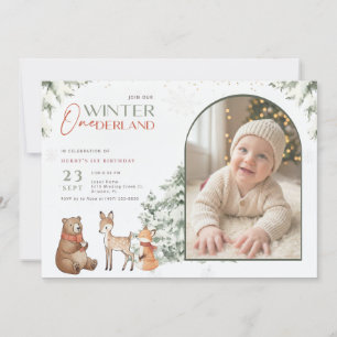Winter Onederland Arch Photo Baby First Birthday Invitation