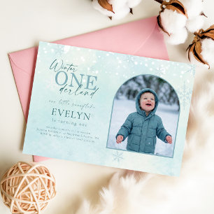 Winter ONEderland Arch Photo First Birthday Invitation