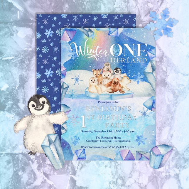 Winter ONEderland Arctic Animal 1st Birthday Party Foil Invitation (Creator Uploaded)