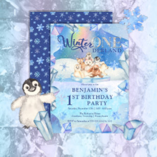 Winter ONEderland Arctic Animal 1st Birthday Party Invitation
