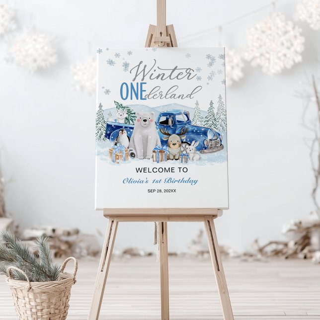Winter Onederland Arctic Animal Boy 1st Birthday Foam Board (Creator Uploaded)