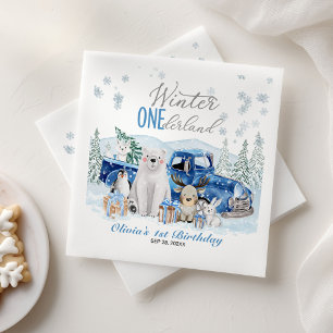 Winter Onederland Arctic Animal Boy 1st Birthday Napkins