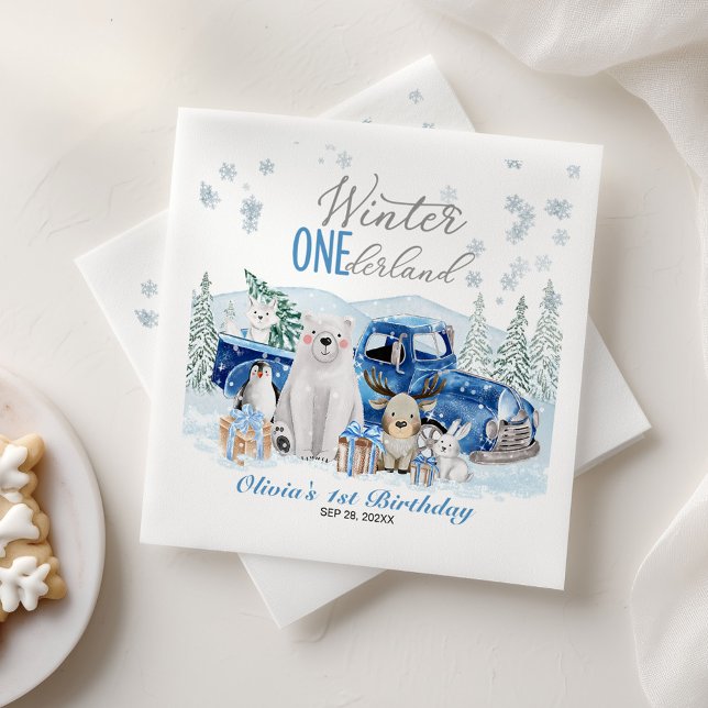Winter Onederland Arctic Animal Boy 1st Birthday Napkins (Creator Uploaded)