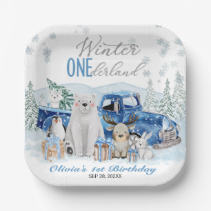 Winter Onederland Arctic Animal Boy 1st Birthday Paper Plates