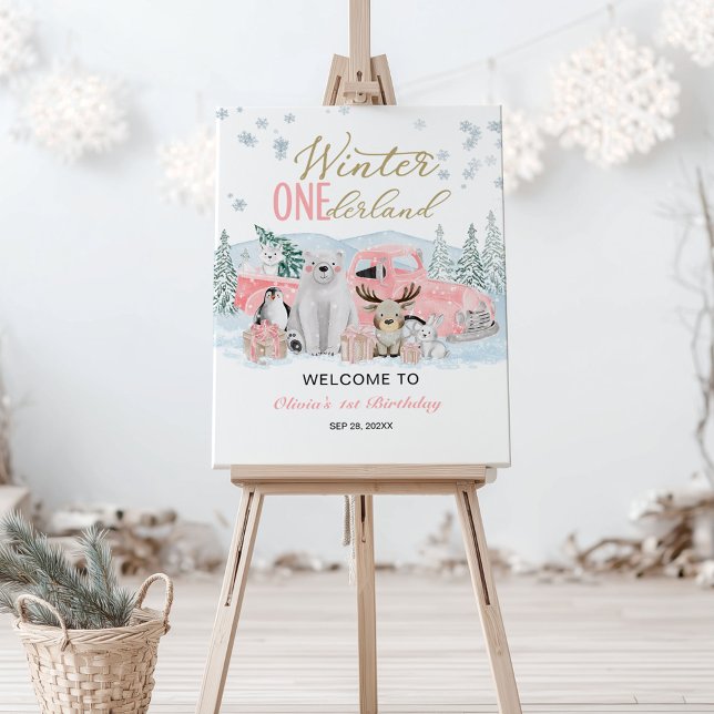 Winter Onederland Arctic Animal Girl 1st Birthday Foam Board (Creator Uploaded)