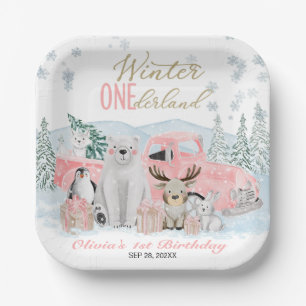 Winter Onederland Arctic Animal Girl 1st Birthday Paper Plates