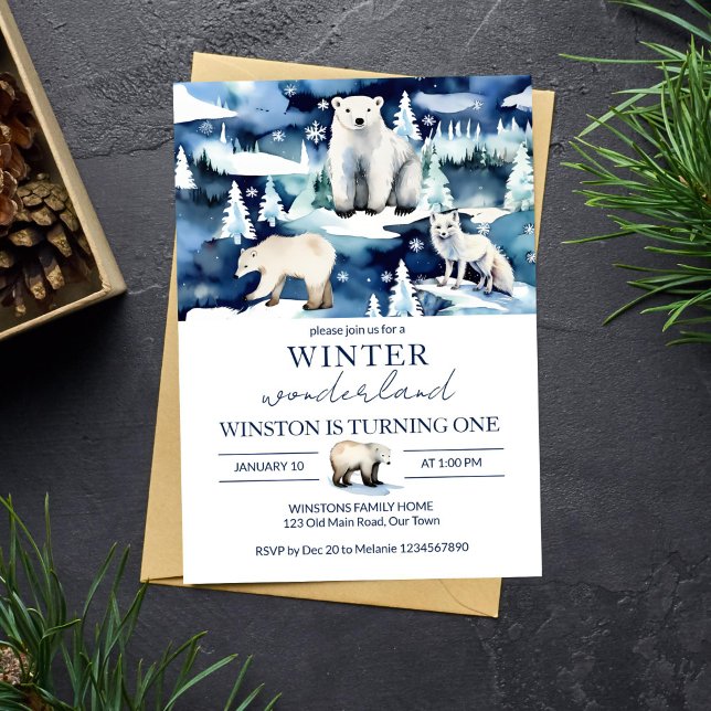 Winter onederland arctic animals birthday template (Winter onederland arctic animals birthday party editable template invitation digital download fox)