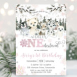 Winter Onederland Arctic Animals Snow 1st Birthday Invitation<br><div class="desc">Celebrate your little one's first birthday with this Arctic Wonderland 1st Birthday invitation! Featuring adorable arctic animals, shimmering silver snowflakes, and a serene snowy mountain and forest backdrop, this design captures the enchanting beauty of winter. With a silver and dusty pink color palette, it’s the perfect choice for a cozy,...</div>