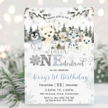 Winter Onederland Arctic Animals Snow 1st Birthday Invitation<br><div class="desc">Celebrate your little one's first birthday with this Arctic Wonderland 1st Birthday invitation! Featuring adorable arctic animals, shimmering silver snowflakes, and a serene snowy mountain and forest backdrop, this design captures the enchanting beauty of winter. With a silver and dusty blue color palette, it’s the perfect choice for a cozy,...</div>