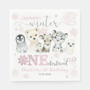Winter Onederland Arctic Animals Snow 1st Birthday Napkins