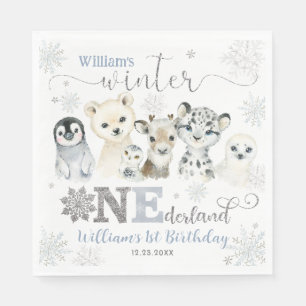 Winter Onederland Arctic Animals Snow 1st Birthday Napkins
