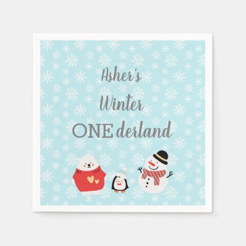 Winter Onederland Baby First Birthday Napkins