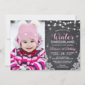 Winter ONEderland Baby Girl 1st Birthday Photo Invitation (Front)