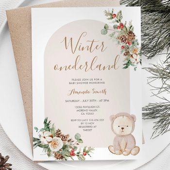 Winter Onederland Bear Berries Baby Shower Invitation by HappyPartyStudio at Zazzle