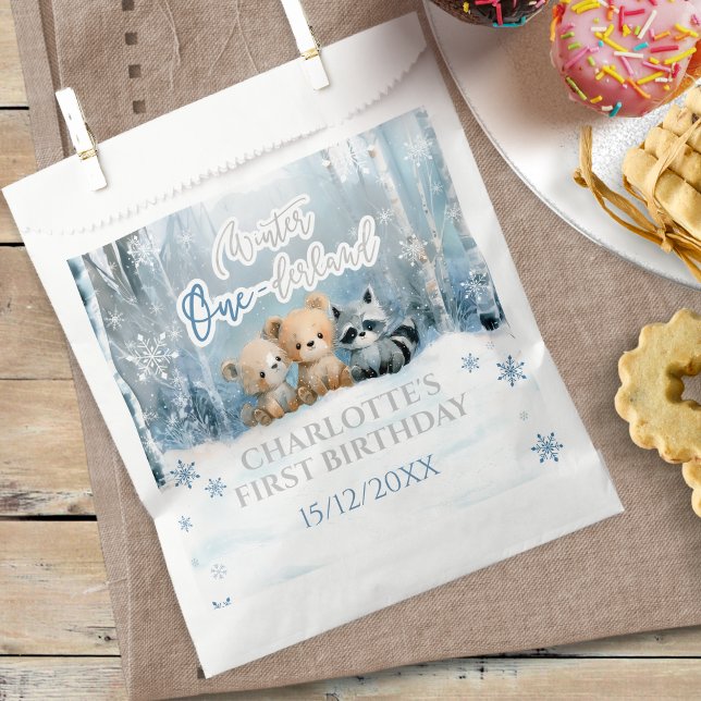 Winter Onederland Bear Blue First Birthday Party Favor Bag (Creator Uploaded)