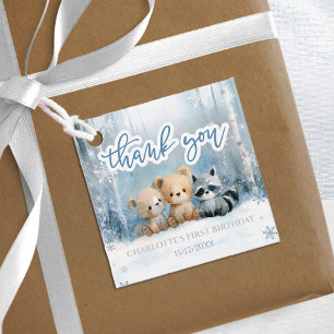 Winter Onederland Bear Blue First Birthday Party Favor Tags