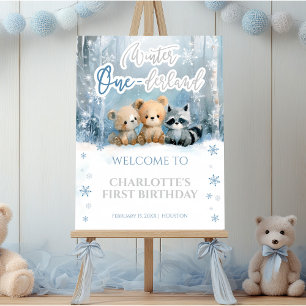 Winter Onederland Bear Blue First Welcome Sign