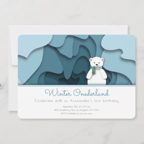 Winter Onederland Bear Boy 1st Birthday Invitation