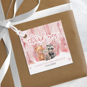 Winter Onederland Bear Pink First Birthday Party Favor Tags