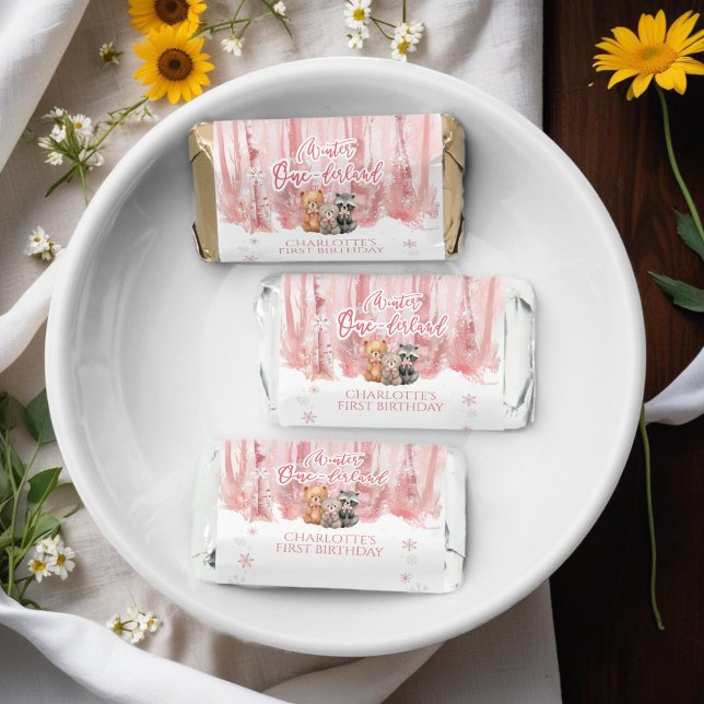 Winter Onederland Bear Pink First Birthday Party Hershey's Miniatures (Creator Uploaded)