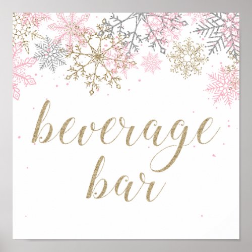 Winter Onederland Beverage Bar sign Pink and Gold