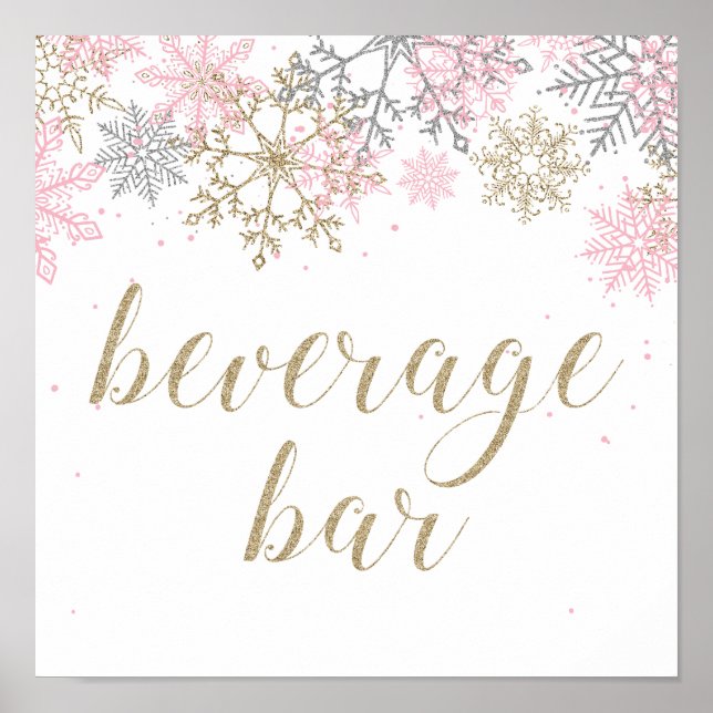 Winter Onederland Beverage Bar sign Pink and Gold (Front)