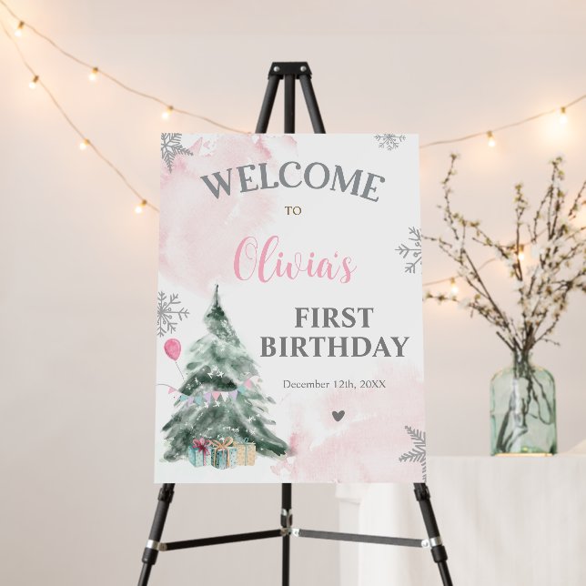 Winter Onederland Birthday 1st Snowflakes Welcome Foam Board (In Situ (Stand))