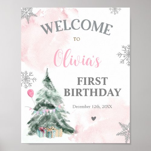 Winter Onederland Birthday 1st Snowflakes Welcome Poster