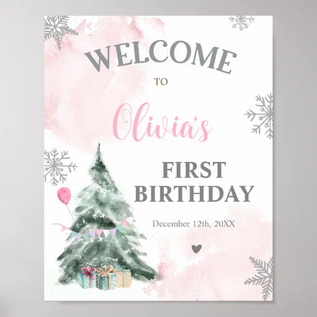 Winter Onederland Birthday 1st Snowflakes Welcome Poster | Zazzle