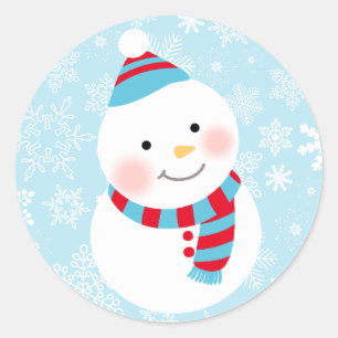 Winter ONEderland Birthday Blue and Red Snowman Classic Round Sticker
