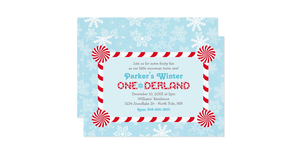Winter Onederland Birthday Candy Cane Frame Invitation Zazzle