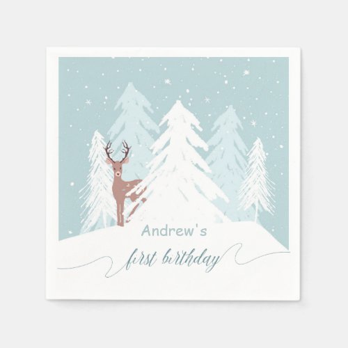 Winter Onederland Birthday Custom Napkin Blue