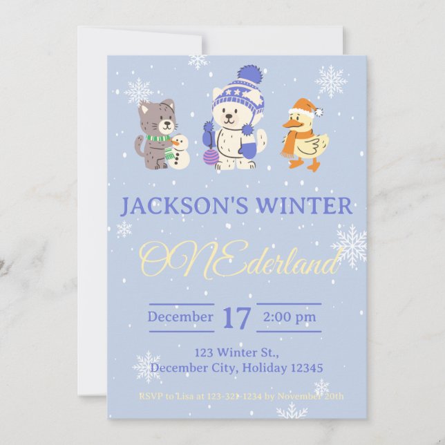 Winter ONEderland Birthday Invitation (Front)