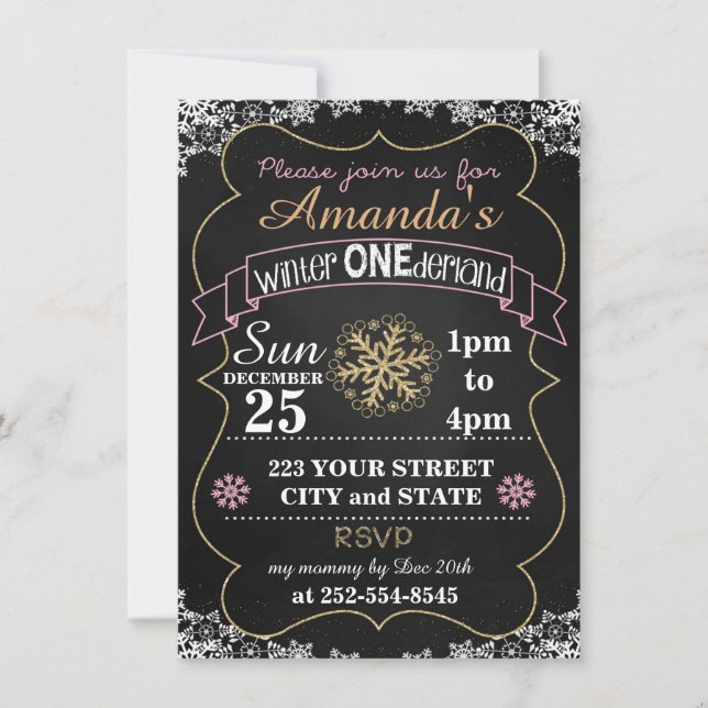 Winter Onederland birthday invitation (Front)