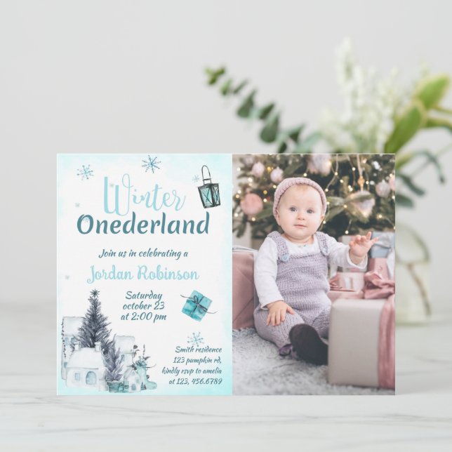 Winter Onederland Birthday Invitation Boy (Standing Front)