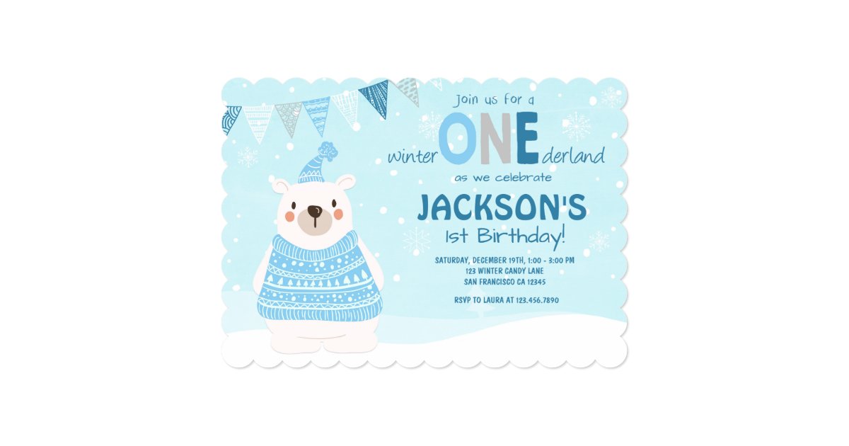 Winter Onederland Birthday Invitation Boy Blue Zazzle Com