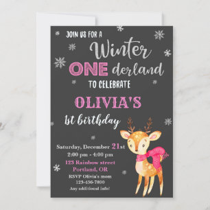 Winter onederland birthday invitation Deer baby
