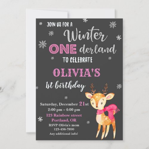 Winter onederland birthday invitation Deer baby