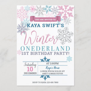 Winter Onederland Birthday Invitation Pink & Blue