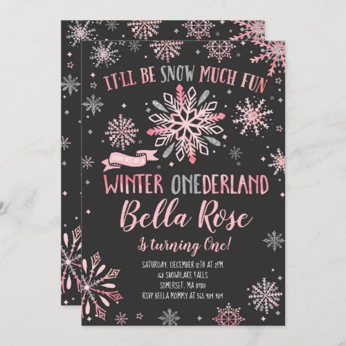 Winter ONEderland Birthday Invitation Pink Silver