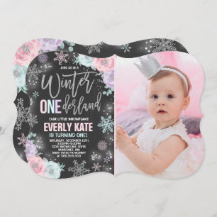 Winter ONEderland Birthday Invitation Pink Silver