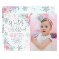 Winter ONEderland Birthday Invitation Pink Silver