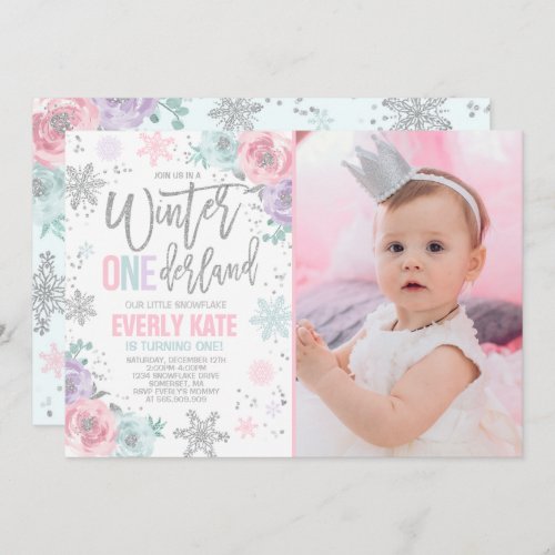 Winter ONEderland Birthday Invitation Pink Silver