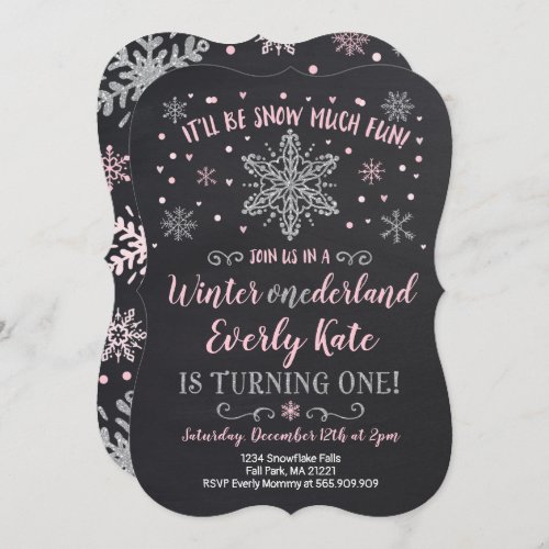 Winter ONEderland Birthday Invitation Pink Silver