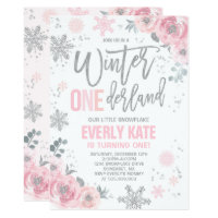 Winter ONEderland Birthday Invitation Pink Silver