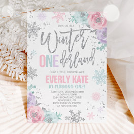 Winter ONEderland Birthday Invitation Pink Silver